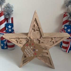 Patriotic 4Th Of July Hand Carved Wood American Star. Brand New.